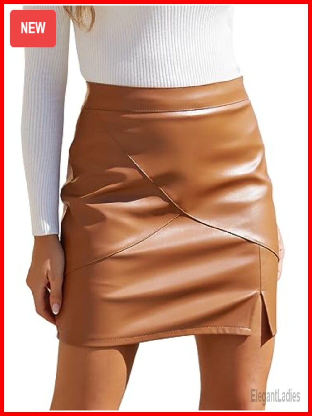 Women's Faux Leather High Waisted Bodycon Pencil Mini Skirt with Built-in Shorts